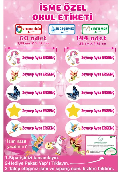 Isme Özel Su Geçirmez Okul Etiketi Sticker Kişiye Özel Kız Çocuk Isim Etiketi Kırtasiye Malzemeleri