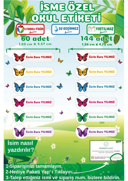 İsme Özel Su Geçirmez Okul Etiketi Sticker Kişiye Özel Kız Çocuk İsim Etiketi Kırtasiye Malzemeleri