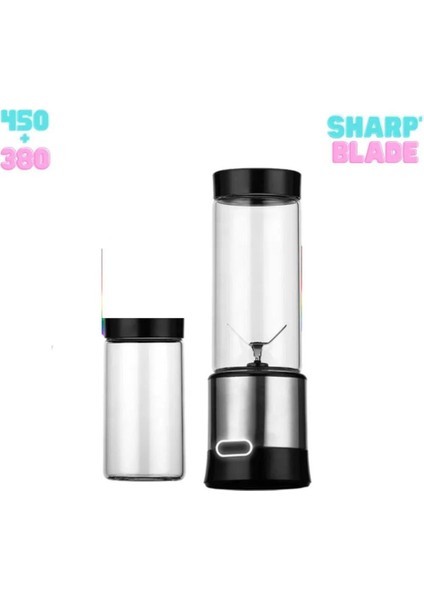 Taşınabilir Metal Blender 2'li Set, 450ML ve 380ML, Keskin Bıçaklı, Gri