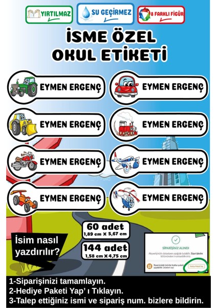 İsme Özel Su Geçirmez Okul Etiketi Sticker Kişiye Özel Erkek Çocuk İsim Etiketi Kırtasiye Malzemeler