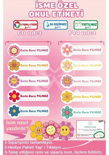 İsme Özel Su Geçirmez Okul Etiketi Sticker Kişiye Özel Kız Çocuk İsim Etiketi Kırtasiye Malzemeleri