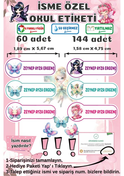 Kalem Defter Kitap Etiketi İsim Etiketi Kişiye Özel Yapışkanlı Kız Çocuk Okul Etiketi Kırtasiye