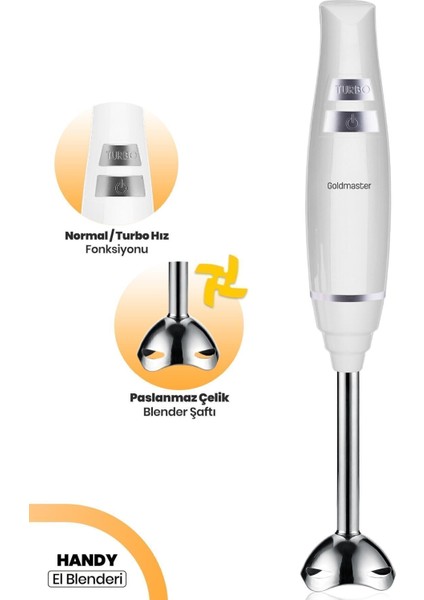1500W Paslanmaz Çelik Hız Ayarlı El Blender Beyaz