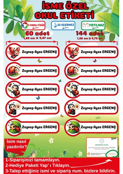 İsme Özel Su Geçirmez Okul Etiketi Sticker Kişiye Özel Kız Çocuk Isim Etiketi Kırtasiye Malzemeleri İsim Etiketi