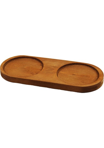 2 Bölmeli - Oval Koyu Renk=kahverengi Ahşap Yağdanlık Altlık 27X12.5CM (5232)