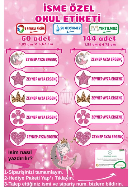 Isme Özel Su Geçirmez Okul Etiketi Sticker Kişiye Özel Kız Çocuk Isim Etiketi Kırtasiye Malzemeleri