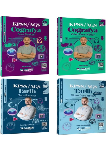 Yediiklim 2026 Kpss Tarih ve Coğrafya Atölye Video Ders Notları ve Soru Bankası Seti 4 Kitap