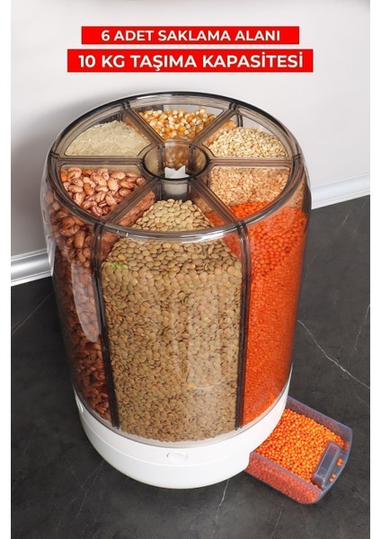 6 Gözlü, 10 kg Kapasiteli Dönebilir Saklama Kabı, Gıda ve Bakliyat Düzenleyici fiyatları