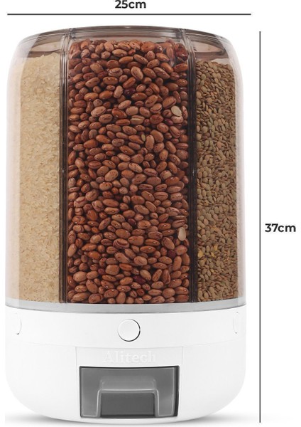 6 Gözlü, 10 kg Kapasiteli Dönebilir Saklama Kabı, Gıda ve Bakliyat Düzenleyici