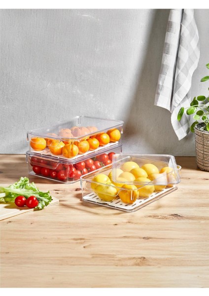 Turuncu Plastik Kapaklı Buzdolabı Saklama Kabı, Organizer, 4l, 30X20X7,5CM