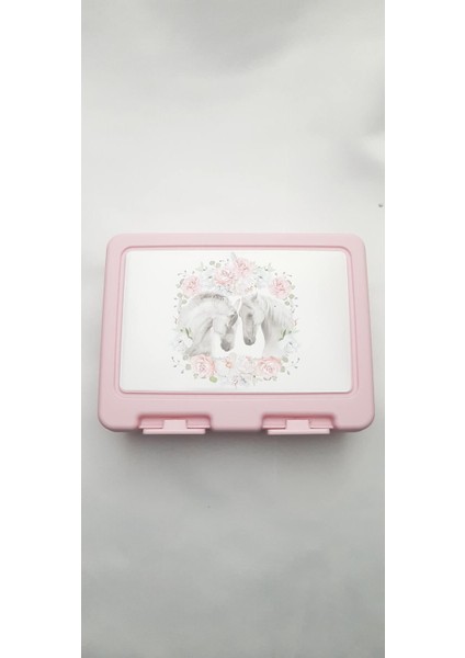 Pembe Iki Bölmeli Plastik Okul Beslenme Kabı, Çatal ve Kaşık ile Birlikte