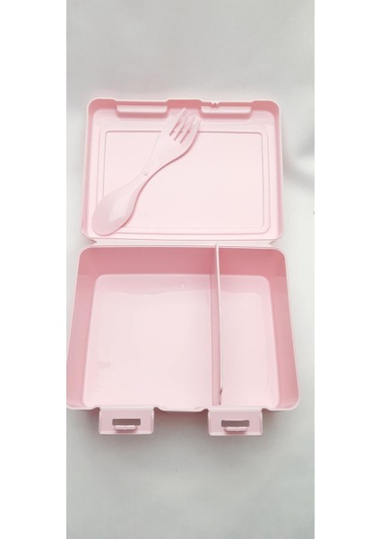 Pembe Iki Bölmeli Plastik Okul Beslenme Kabı, Çatal ve Kaşık ile Birlikte fiyatları