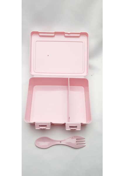 Pembe Iki Bölmeli Plastik Okul Beslenme Kabı, Çatal ve Kaşık ile Birlikte modelleri