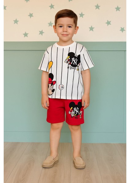 Sevimli Karekter T-Shirt Şort Erkek Takımı %100 Pamuklu