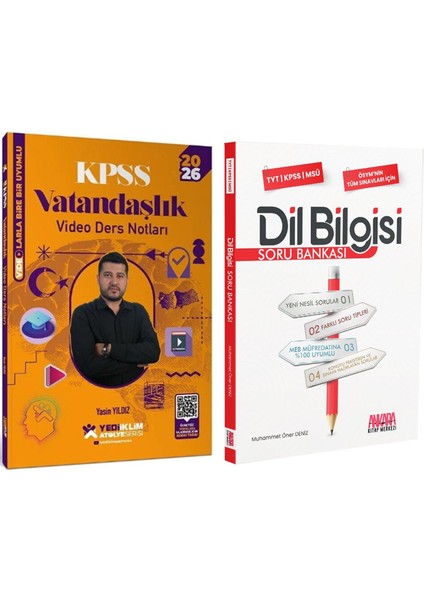 Yediiklim 2026 Kpss Vatandaşlık Atölye Video Ders Notları ve Akm Dil Bilgisi Soru Bankası Seti 2 Kitap