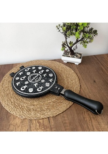 Şık Döküm Waffle Makinesi, Bakalit Saplı, Ocak Üstü, Siyah Renk fiyatları