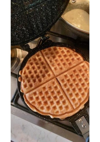 Şık Döküm Waffle Makinesi, Bakalit Saplı, Ocak Üstü, Siyah Renk modelleri