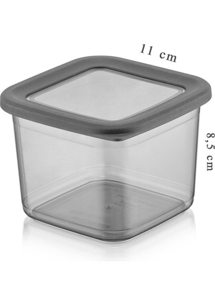 12'li Set Kare Saklama Kabı, 650 Ml, Sızdırmaz, Antrasit, Küçük Boy