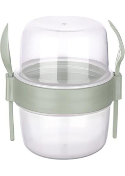 N ve Go Kaşıklı ve Çatallı Müsli Kabı 800ML Yeşil ve Beyaz