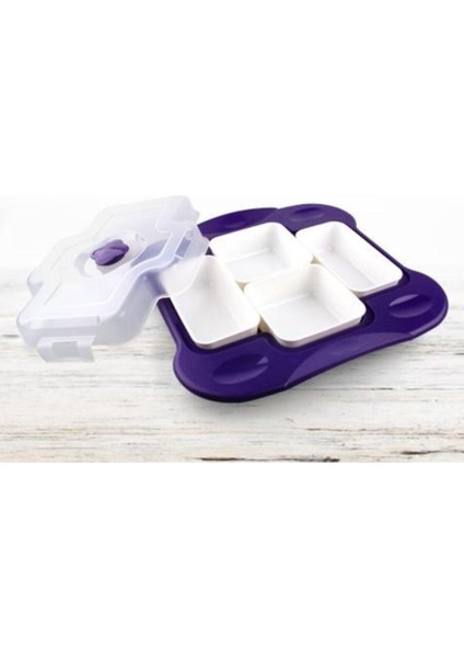 Gri 4 Bölmeli Kapaklı Tepsili Saklama Seti, Pratik ve Şık Kahvaltı Düzeni modelleri