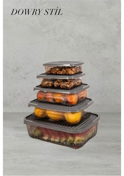 Dikdörtgen Gıda Saklama Kabı Seti, 5 Parça, Siyah, Dayanıklı ve Şık Tasarım