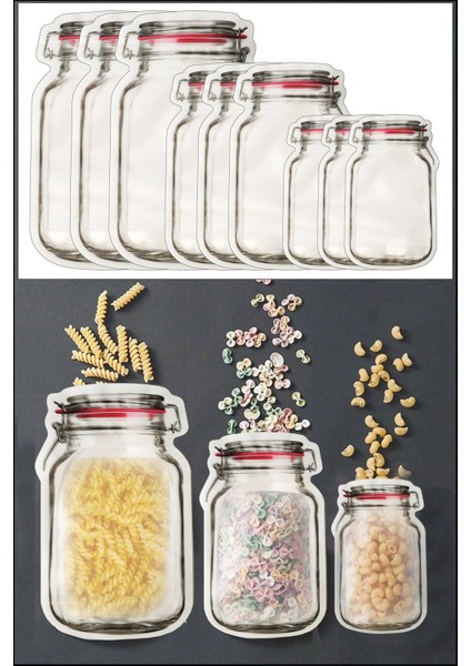 Turuncu 3 Boy 9 Adet Kavanoz Görünümlü Kilitli Saklama Poşeti Seti