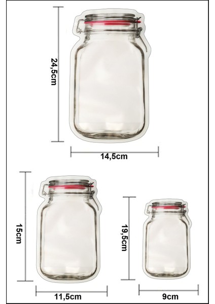 Turuncu 3 Boy 9 Adet Kavanoz Görünümlü Kilitli Saklama Poşeti Seti modelleri