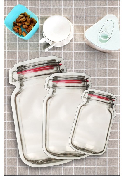 Turuncu 3 Boy 9 Adet Kavanoz Görünümlü Kilitli Saklama Poşeti Seti fırsatları