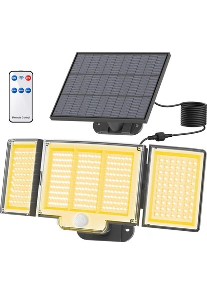 Solar Spotlight 348 Led, Hareket Sensörlü, 3 Modlu, IP67 Su Geçirmez, 270° Açı, Uzaktan Kumandalı