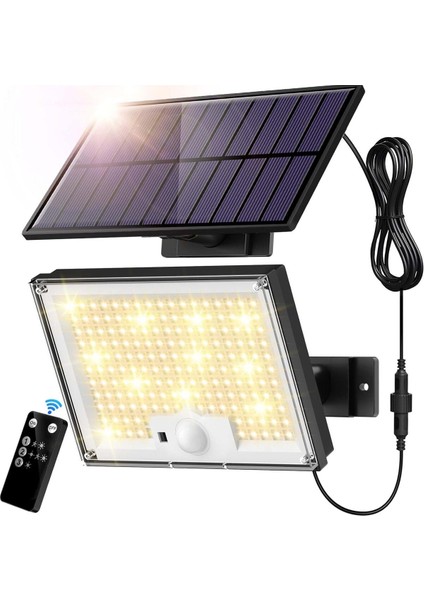 Hareket Sensörlü Güneş Enerjili Işıklar, 172 Led, IP65 Su Geçirmez, 5m Kablolu Sıcak Işık