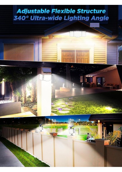 12 LED Güneş Enerjili Hareket Sensörlü Işık, IP65, 3 Modlu, 340° Aydınlatma