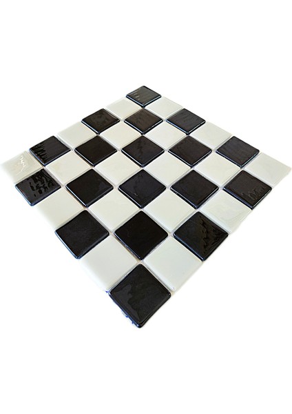 Mutfak Tezgah Arası, Havuz, Banyo, Sauna, Spa, Iç ve Dış Dekorasyonda Tüm Yüzeyler Için, 5X5CM. Beyaz-Siyah Damalı, 31.5X31.5CM. Fileli Cam Mozaik. (10 File Karo = 1 M2 Fiyatıdır ) modelleri