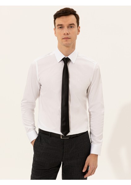Erkek Beyaz Slim Fit % 100 Pamuk İtalyan Yaka Basic Gömlek 50255242-VR013 fırsatları