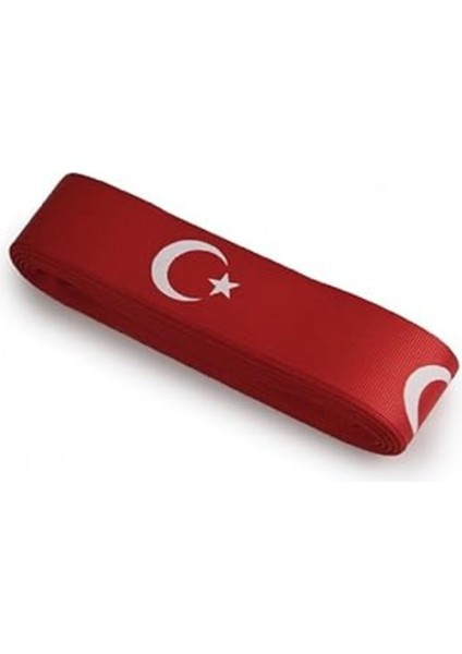 Kırmızı Ay Yıldız Baskılı Kurdele 4 cm 10 Metre, Şık ve Renkli Dekoratif Detay.