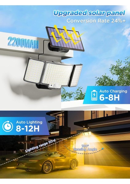 12 LED Güneş Enerjili Hareket Sensörlü Işık, IP65, 3 Modlu, 340° Aydınlatma, Sıcak Işık indirimleri