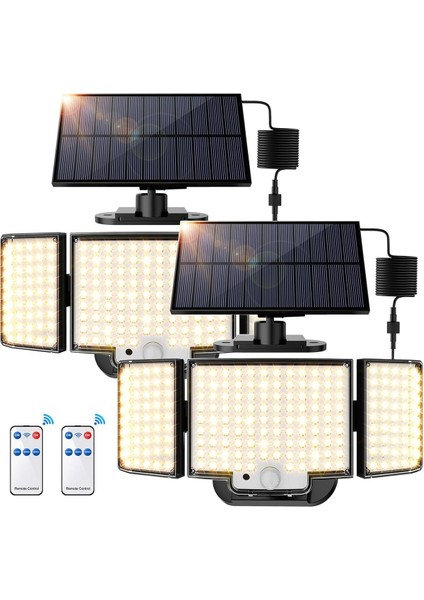 LED Güneş Enerjili Hareket Sensörlü Işık (2'li Paket) IP65, 3 Modlu, Sıcak Işık