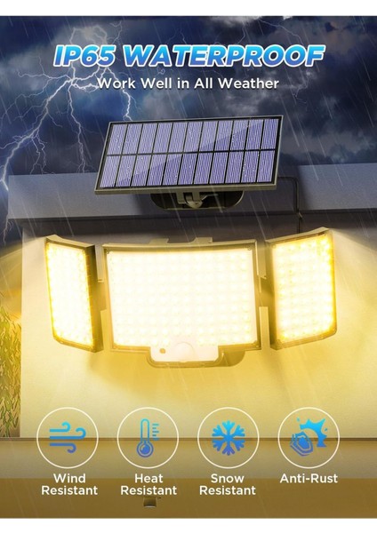 LED Güneş Enerjili Hareket Sensörlü Işık (2'li Paket) IP65, 3 Modlu, Sıcak Işık modelleri