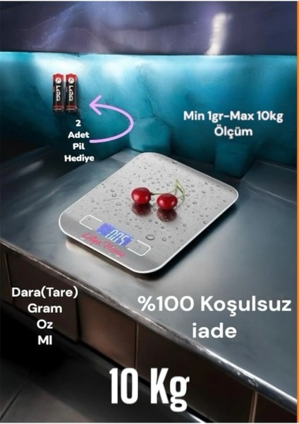 Hassas Dijital Mutfak Tartısı 10 Kg LCD Ekran Gri