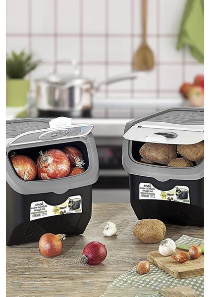 12 Litre Saklama Kabı Çiftli Gri, Soğan ve Patates Için Ideal, Pratik ve Şık Kullanım