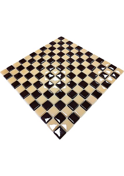 Mutfak Tezgah Arası, Havuz, Banyo, Sauna, Spa, Iç ve Dış Dekorasyonda Tüm Yüzeyler Için, 25X25 Kahverengi-Krem Damalı, 31.5X31.5CM. Fileli Cam Mozaik. (10 File Karo = 1 M2 Fiyatıdır ) indirimleri