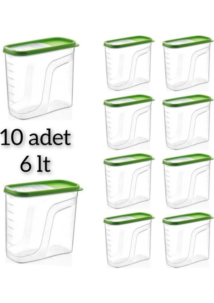 10 Adet 6 Litre Renkli Gıda Saklama Kabı Bakliyat ve Erzak Saklama Seti