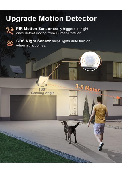 228 LED Solar Dış Mekan Işıkları, 270° Aydınlatma, IP65 Su Geçirmez, 3 Modlu, Geniş Güneş Paneli