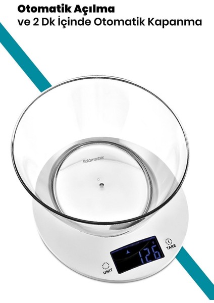 Geniş LED Ekranlı Dokunmatik Dijital Tartı 1gr-5kg Mutfak Terazisi Beyaz
