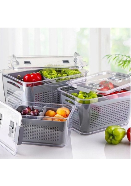 Renkli Süzgeçli Bölmeli Meyve Sebze Saklama Seti, Pratik ve Şık Organizatör