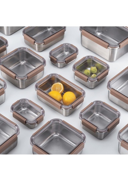 Paslanmaz Çelik Dörtgen Saklama Kabı 1.5 Lt, Kahverengi