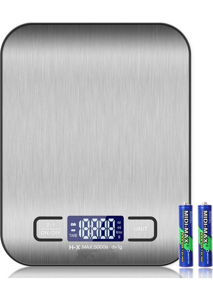 Gri 1g Hassas Dijital Mutfak Terazisi 5kg Kapasite Paslanmaz Çelik