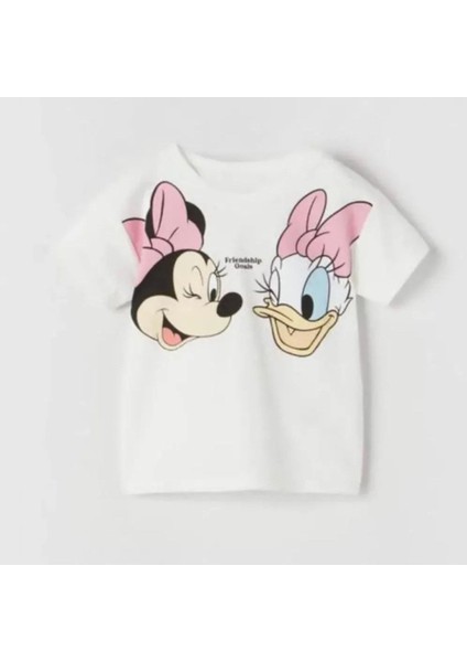 Daisy And Mickey Baskılı Beyaz Çocuk T-Shirt