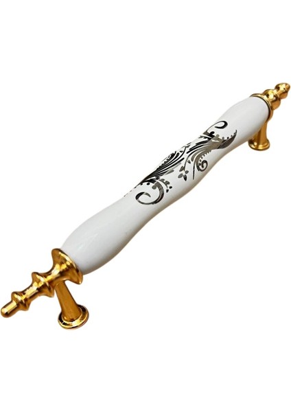 Porselen Kulp Sarmaşık Desenli 128MM(12.8CM) Ayakları Altın Sarısı Mobilya Çekmece Kapak Kulbu