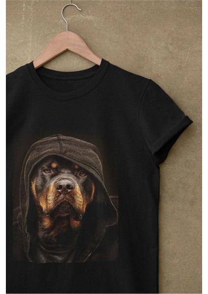 Büyük Beden Rottweiler Köpek Baskılı Oversize T-Shirt