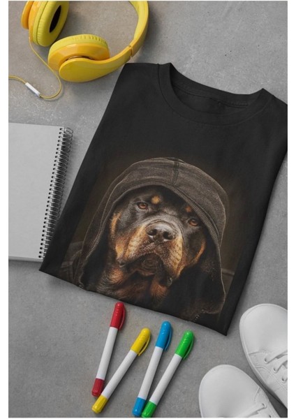 Büyük Beden Rottweiler Köpek Baskılı Oversize T-Shirt modelleri